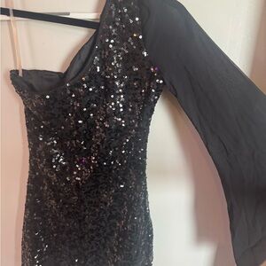 Black Sequin One-Shoulder Dress